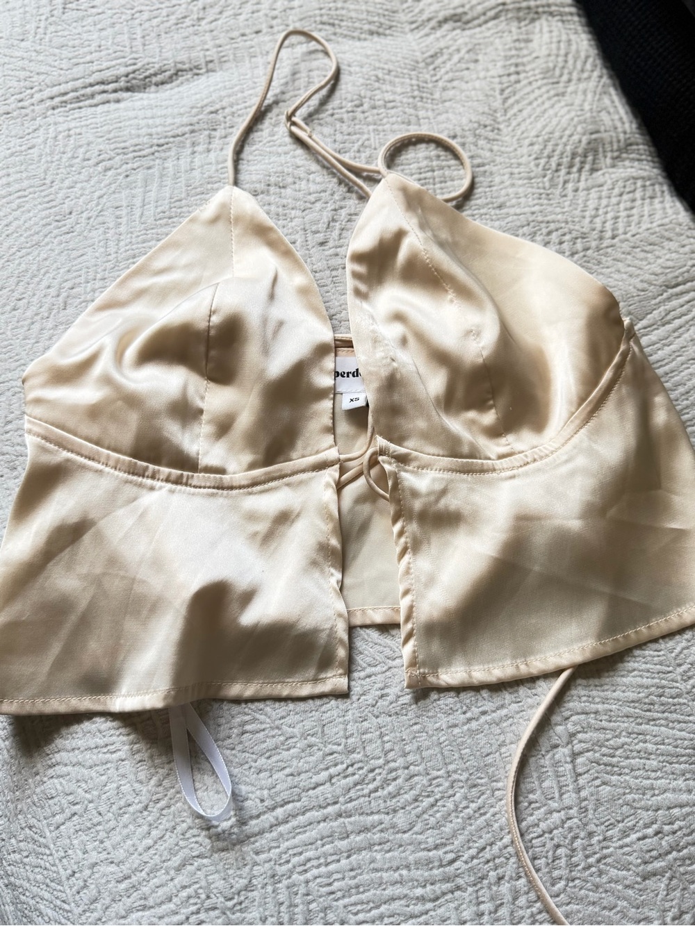 superdown Satin Cream Crop Bralette